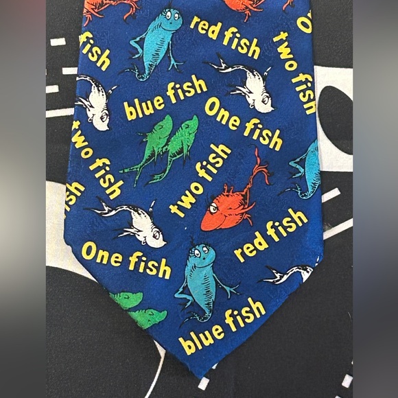 1994 Dr Seuss Brand One Fish Two Fish Red Fish Blue Fish Tie VINTAGE SILK - Picture 3 of 7